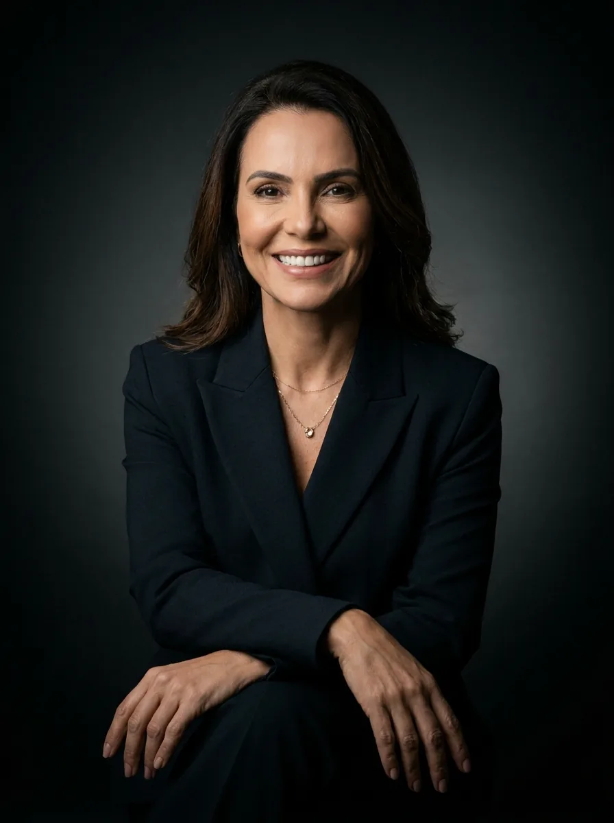 Paciente elegante de cerca de 50 anos sorrindo em retrato